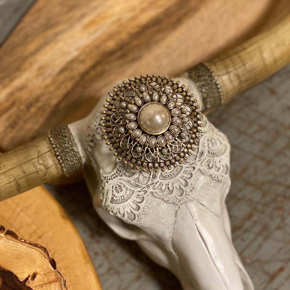 Antique Brass and Pearl Phone Grip